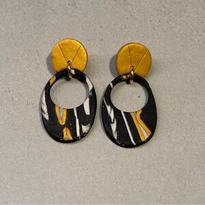 Handmade lightweight clay black and gold earrings